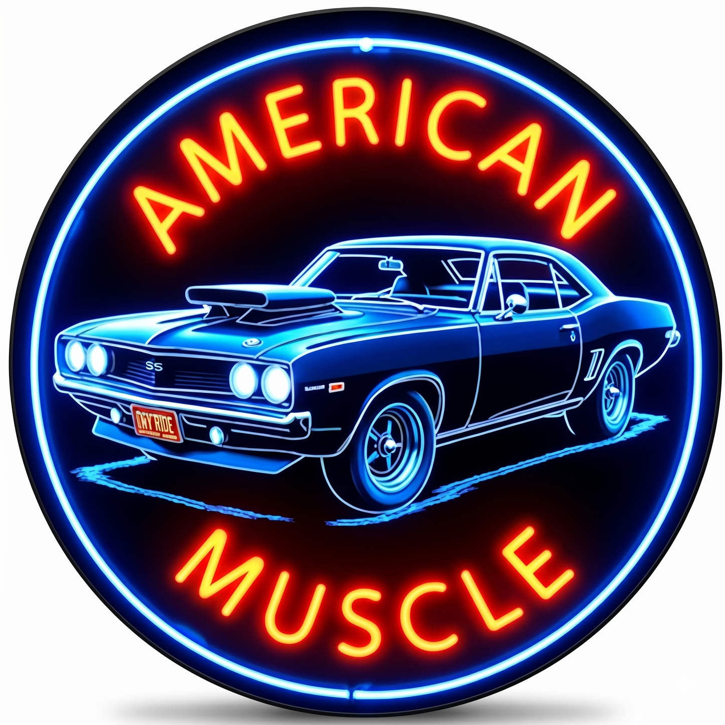 Placă Metalică Rotundă „American Muscle”