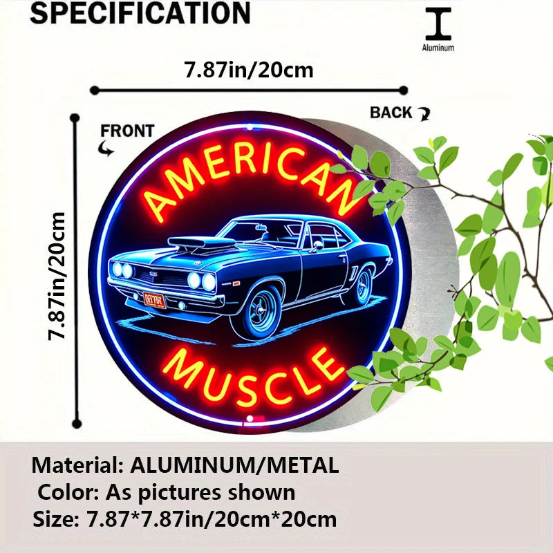 Placă Metalică Rotundă „American Muscle”