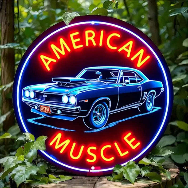 Placă Metalică Rotundă „American Muscle”