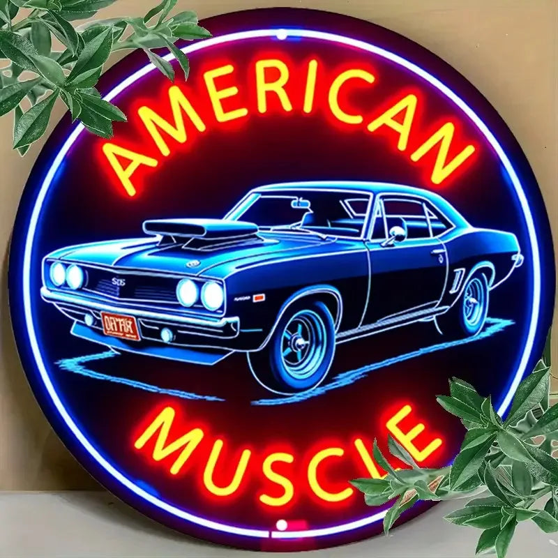 Placă Metalică Rotundă „American Muscle”