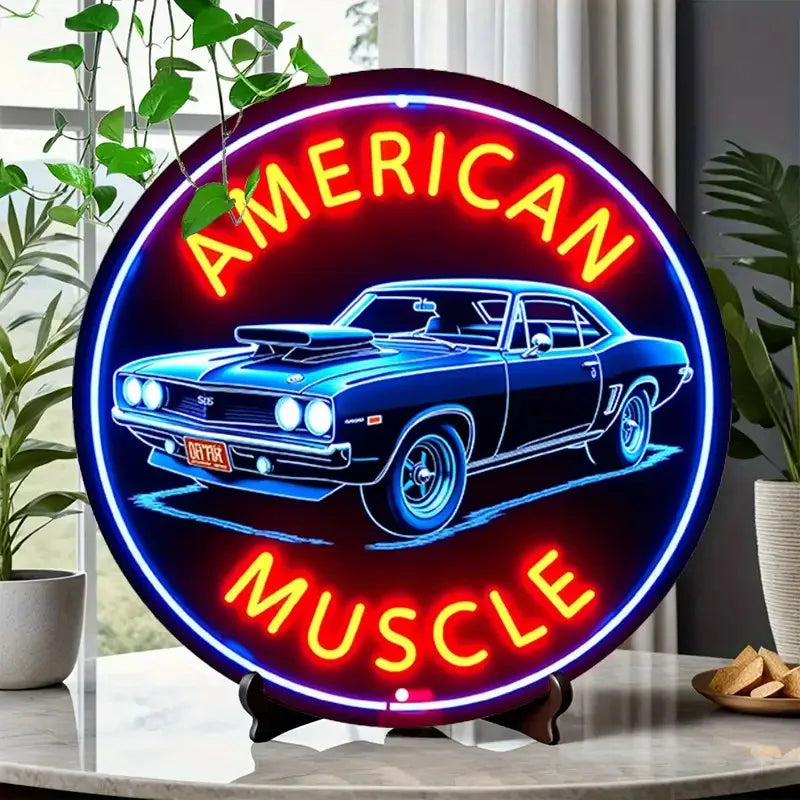 Placă Metalică Rotundă „American Muscle”