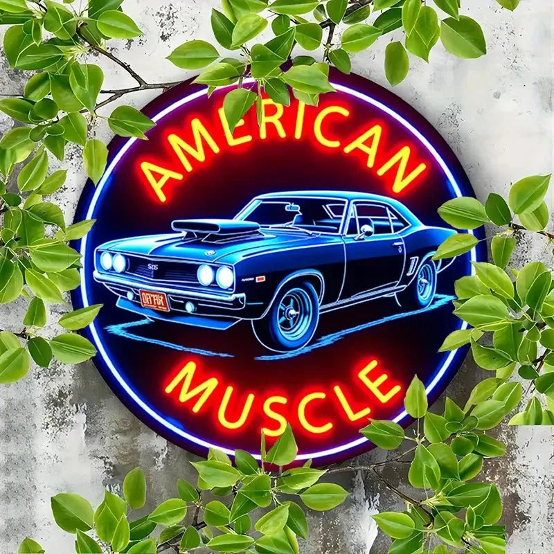 Placă Metalică Rotundă „American Muscle”
